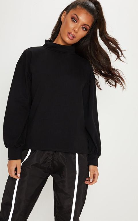 Black Oversized Roll Neck Top