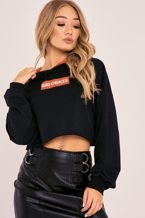 Black Hoodies - Charlotte Crosby Black Bad Choices Oversized Slogan Hoodie