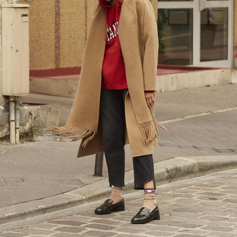 Cappotto Con Collo A Sciarpa E Frange