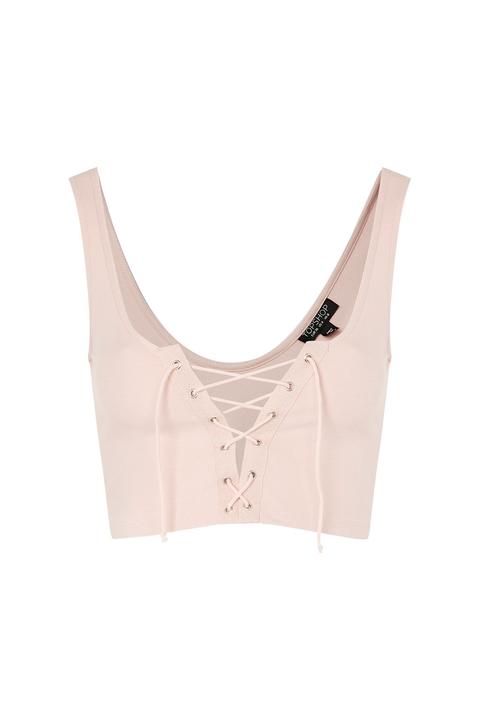 Womens Lace Up Bralet - Nude, Nude