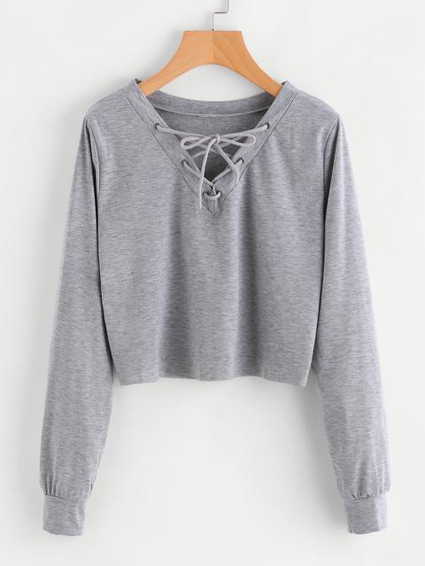 Eyelet Lace Up Sweatshirt