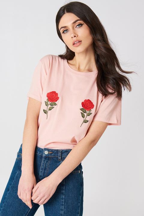 Na-kd Flower Embroidery Tee - Pink