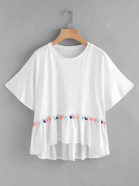 T-shirt Con Balza E Frange