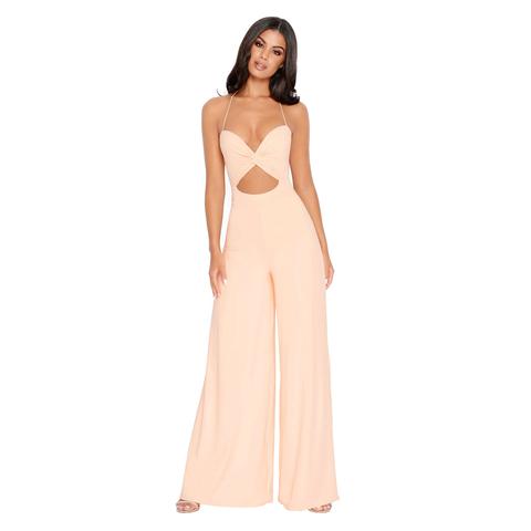 Don‘t Get It Twisted Cut Out Wide Leg Jumpsuit In Peach