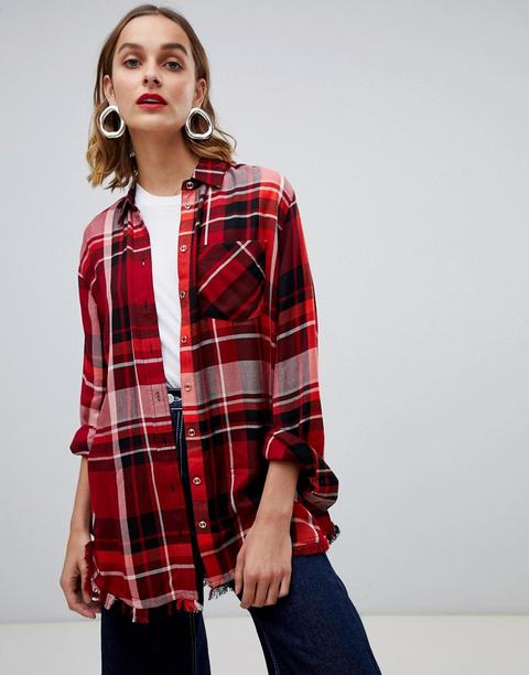 River Island - Rot Kariertes Oversized-hemd - Rot