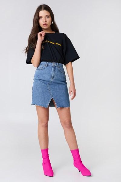 Na-kd High Front Slit Denim Skirt - Blue