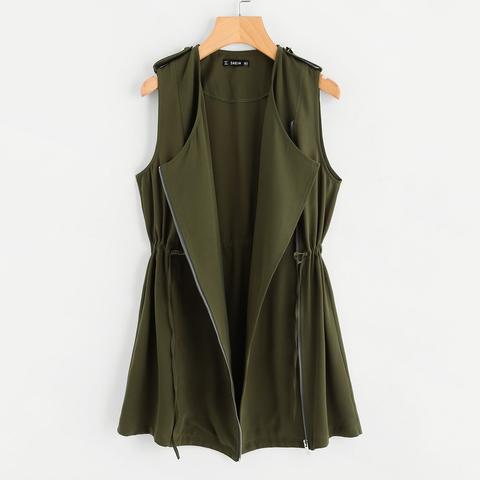 Chaleco Largo Con Cintura Ajustable