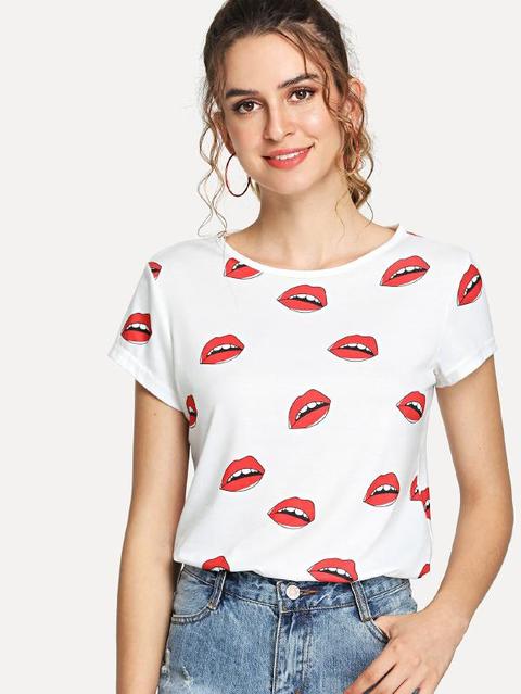 T-shirt Allover Red Lip Print