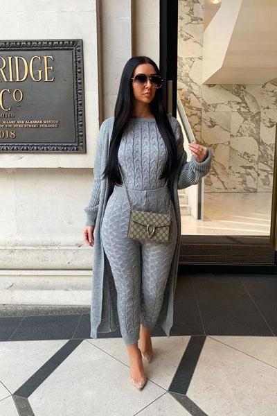 Grey Cable Knit Sweater And Leggings Loungewear Co-ord - Ionia