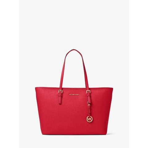 Mkbolso Tote Jet Set Mediano De Piel Saffiano Con Cremallera Superior - Rojo Brillante(rojo) - Michael Kors