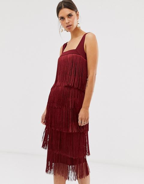 Vestido Midi Con Flecos De Asos Design-rojo