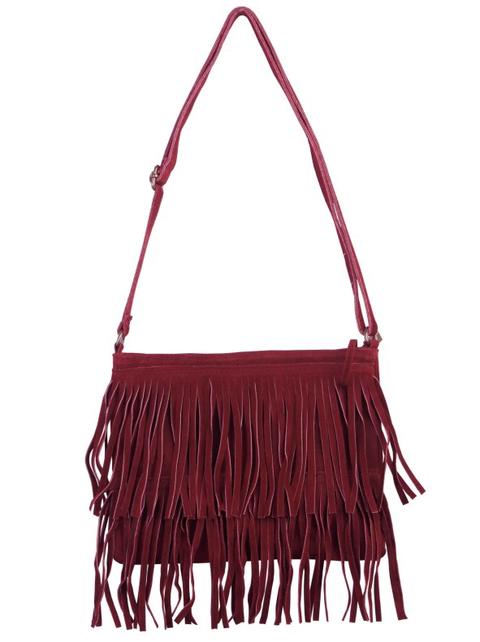 Bolso Con Flecos Y Correa Bandolera Regulable Rojo