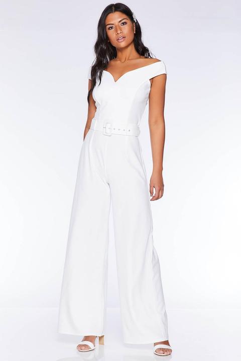Cream Belted Palazzo Trousers from Quiz 