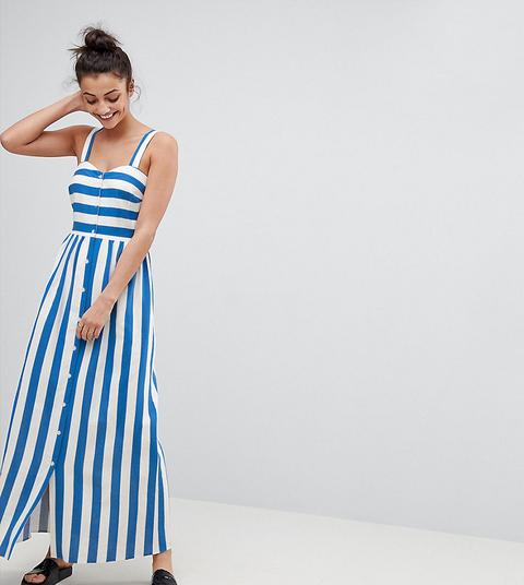 Asos Tall - Vestito Lungo A Righe In Lino Con Abbottonatura - Multicolore