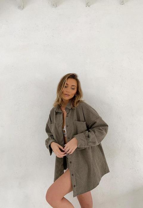 Sarah Ashcroft X Missguided Brown Herringbone Extreme Oversized Shacket, Multi