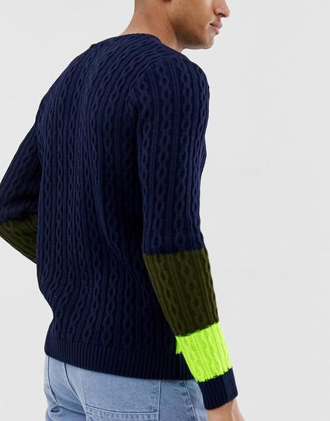 Asos Design Oversized Cable Knit Jumper With Neon Panel multi from ASOS on 21 Buttons Asos Design Oversized Cable Knit Jumper With Neon Panel multi from ASOS on 21 Buttons