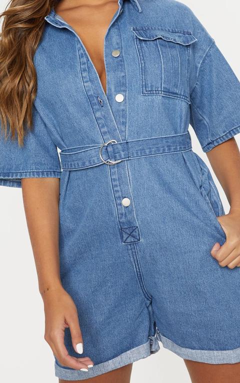 Light Wash Shorts Denim Playsuit