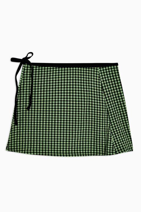 Lime Green Gingham Swim Skirt