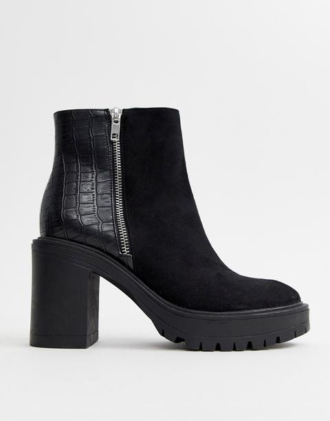 New Look - Stivali Neri In Materiale Misto Con Tacco Grosso - Nero