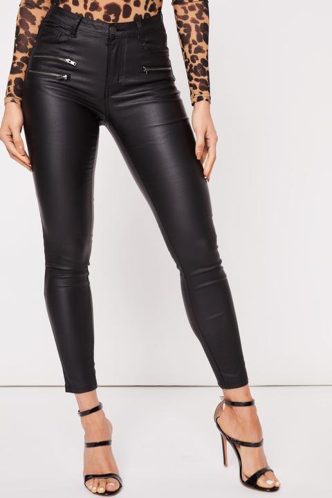 Arabella Black Wax Pu Zip Jeans