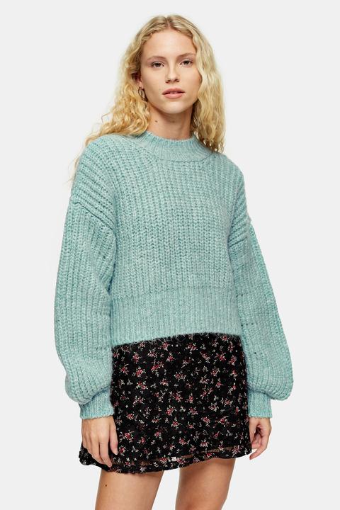 Womens Sage Banana Sleeve Cropped Jumper - Sage, Sage