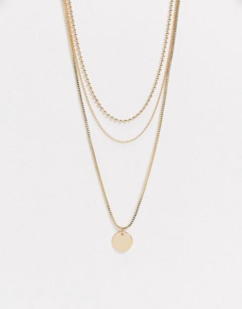 Topshop Multirow Necklace In Gold With Circle Coin Pendant