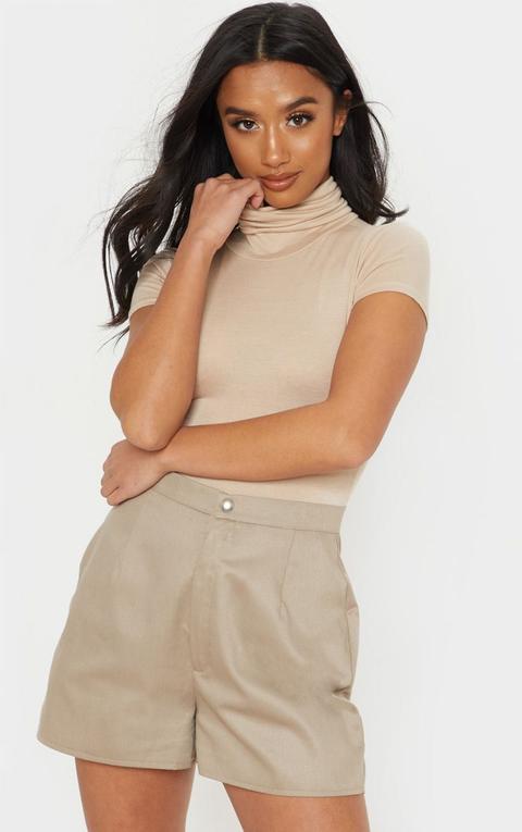 Petite Stone Short Sleeve Basic Roll Neck Bodysuit