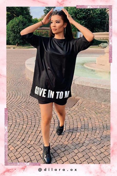 Stacie Black Oversized Slogan T Shirt Dress