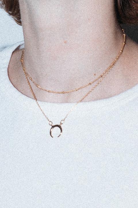 Double Chain Crescent Charm Necklace