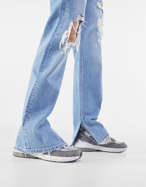 Jeans Straight High Rise Rotos