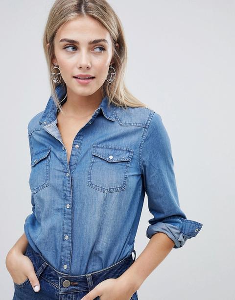 Only - Chemise En Jean-bleu