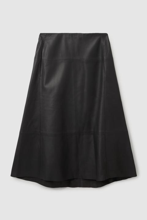 A-line Leather Midi Skirt