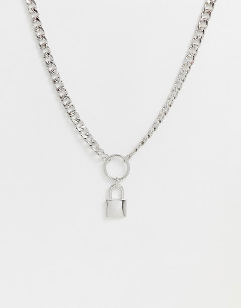 Uncommon Souls Neck Chain With Padlock Charm In Silver