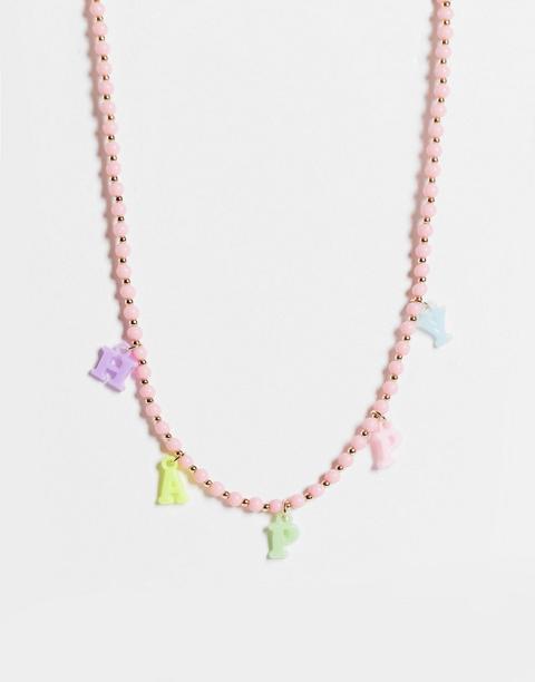 Asos Design Beaded Necklace With Plastic Happy Letters-multi