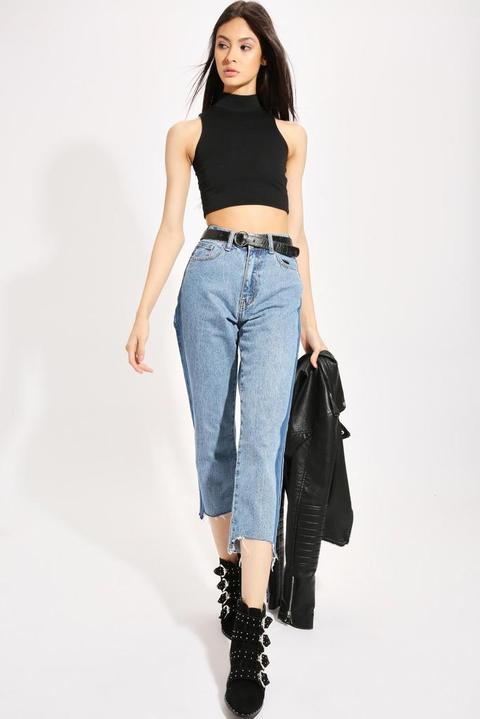 Dark Wash Contrast Panel Mom Jeans