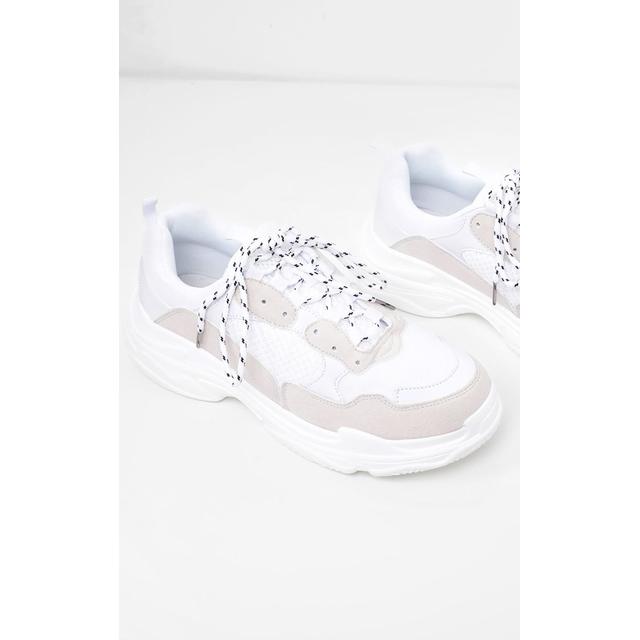 white lace up chunky trainer