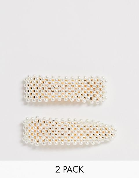 Designb London Faux Pearl Clip Set - 2 Pack-white