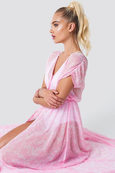 Na-kd Boho Button Up Kimono Dress - Pink