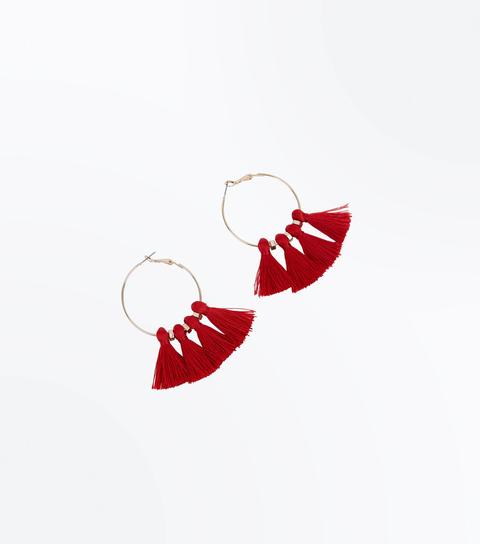 Red Tassel Hoop Bead Earrings New Look