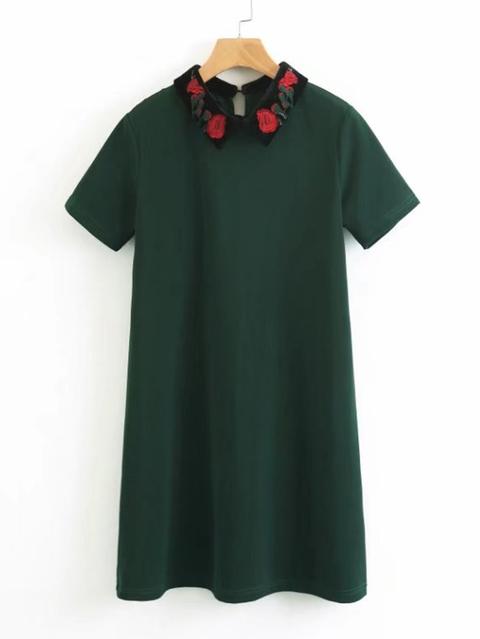 Contrast Embroidered Collar Dress