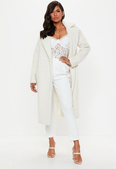 Cream Longline Borg Coat