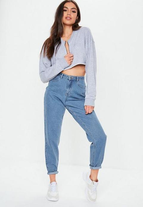 Blue High Waisted Rigid Mom Jeans, Blue