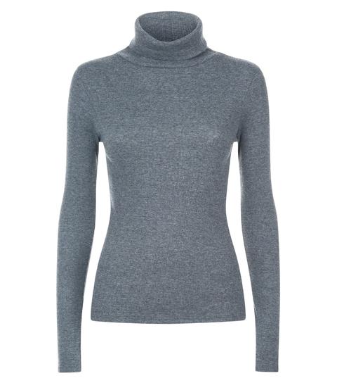 Dark Grey Ribbed Funnel Neck Top