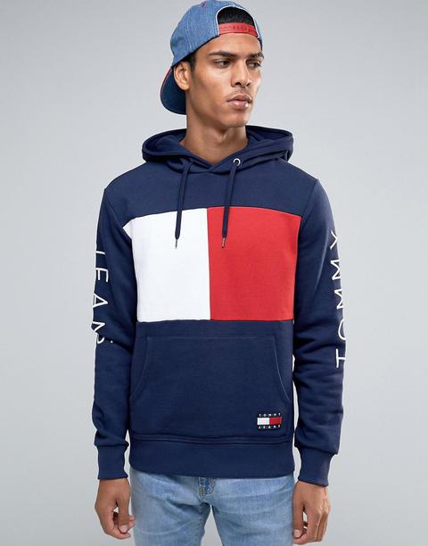 Sudadera Con Capucha Y Logo En Azul Marino Con Bandera 90s De Tommy Jeans