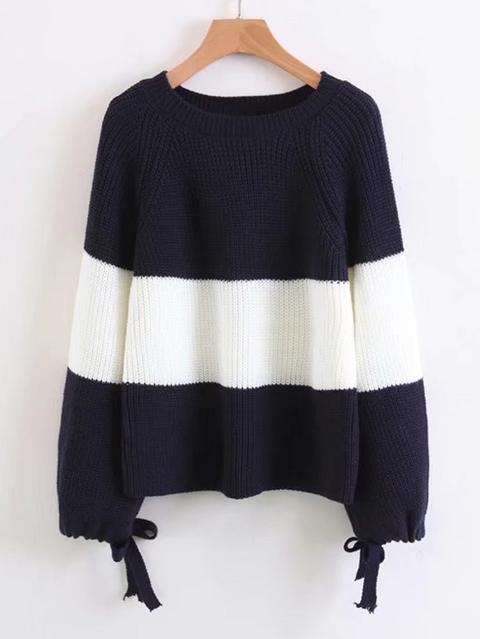 Maglione A Polsini A Righe A Blocchi