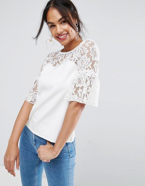 Asos - Top Da Cerimonia In Doppio Jersey Con Graziose Maniche Di Pizzo - Bianco