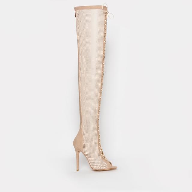 Leela Nude Suede Mesh Lace Up Thigh 
