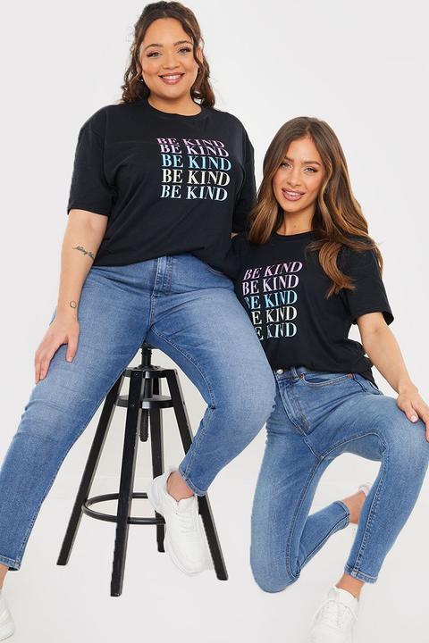 Black T-shirts - Black Be Kind Rainbow Slogan T-shirt