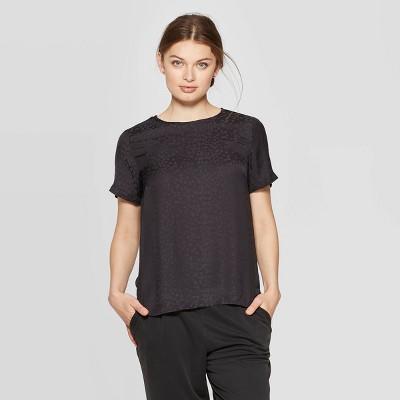 Women's Leopard Print Regular Fit Short Sleeve Crewneck T-shirt - A New Day™ Black