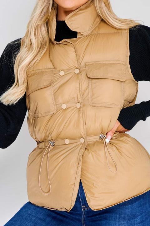 Pia Camel Puffer Gilet Coat